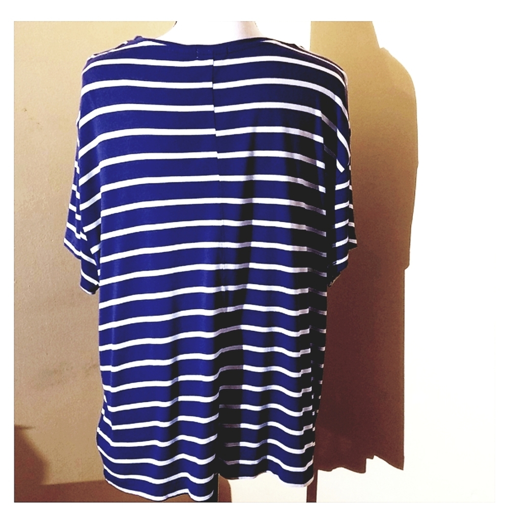 Gap Blue & White Striped Short Sleeves Top M - Picture 5 of 8